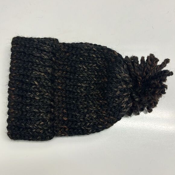 Hand Crafted Wool & Acrylic Knitted Black & Brown Marbled Winter Hat- Infant/XSm - Picture 8 of 8
